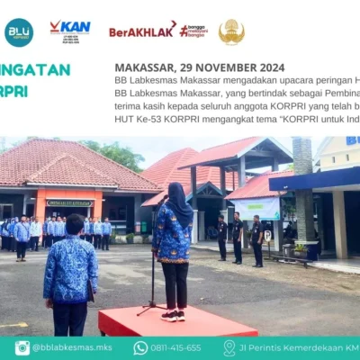 upacara peringatan hut ke 53 korpri di BB Labkesmas makassar